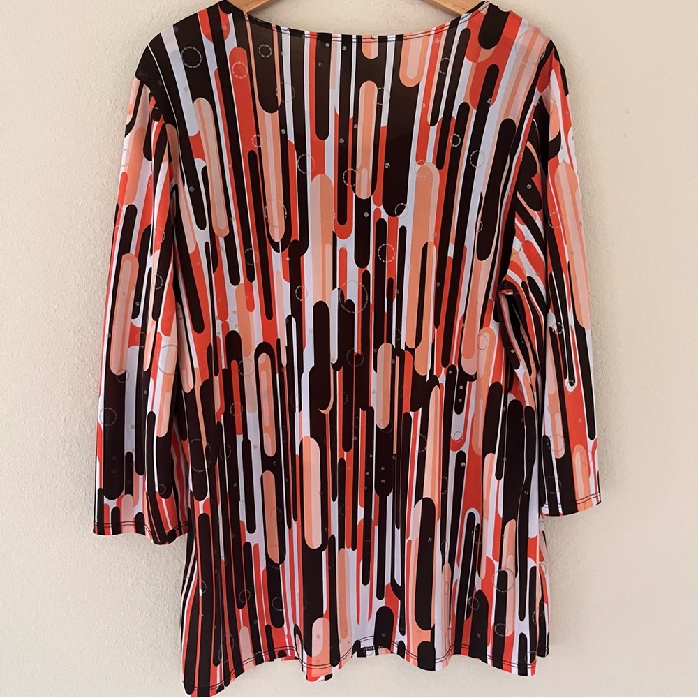 Dress Barn Womens Vintage Top 1X 3/4 Sleeves Abstract Mod Retro MCM Boho 90s Art - Picture 4 of 10